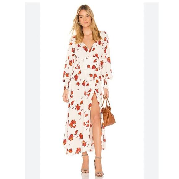 Free People So Sweetly Floral Midi Dress Cottage V Neck Long Sleeve XS - Picture 1 of 10